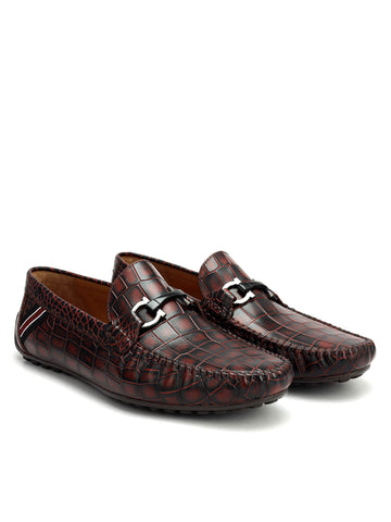 Burgundy Croco Textured Moccasins