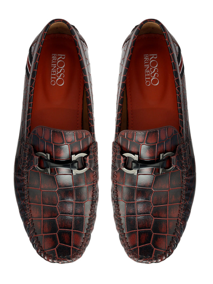 Burgundy Croco Textured Moccasins