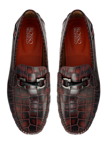 Burgundy Croco Textured Moccasins