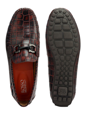 Burgundy Croco Textured Moccasins
