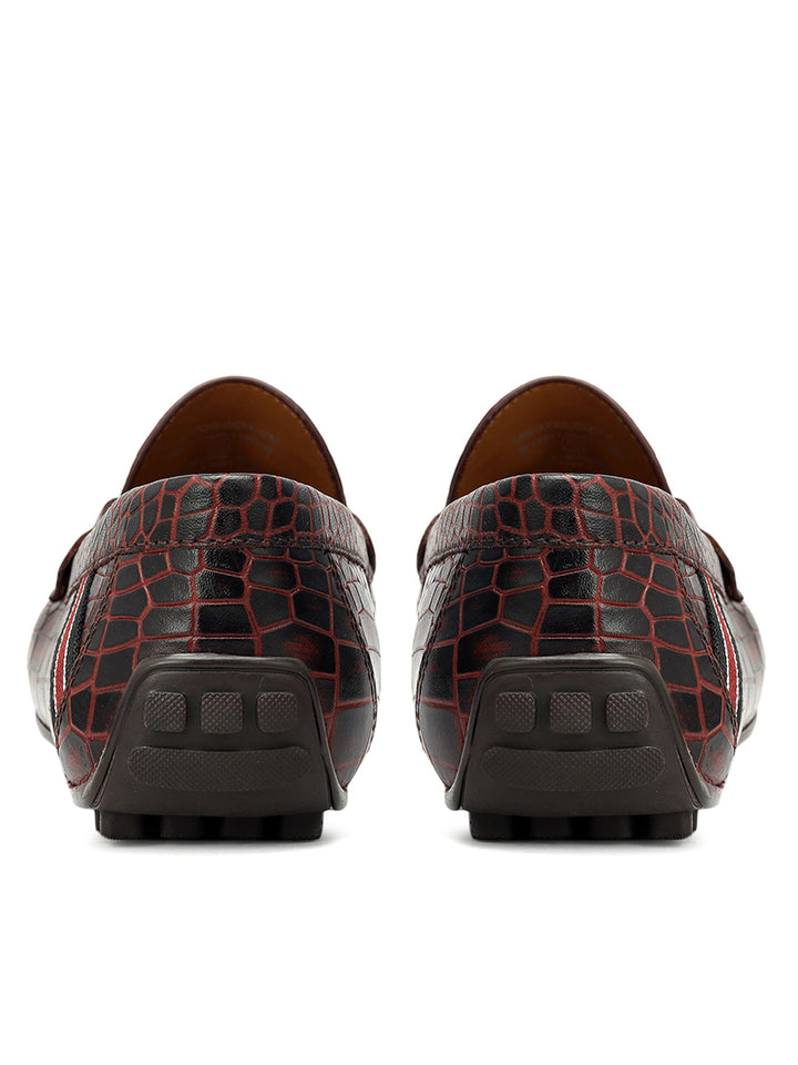 Burgundy Croco Textured Moccasins