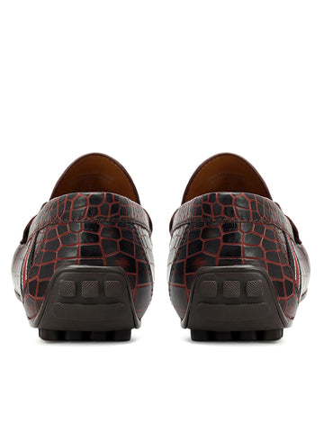 Burgundy Croco Textured Moccasins