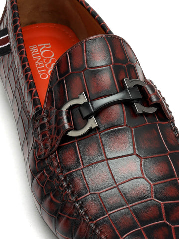 Burgundy Croco Textured Moccasins