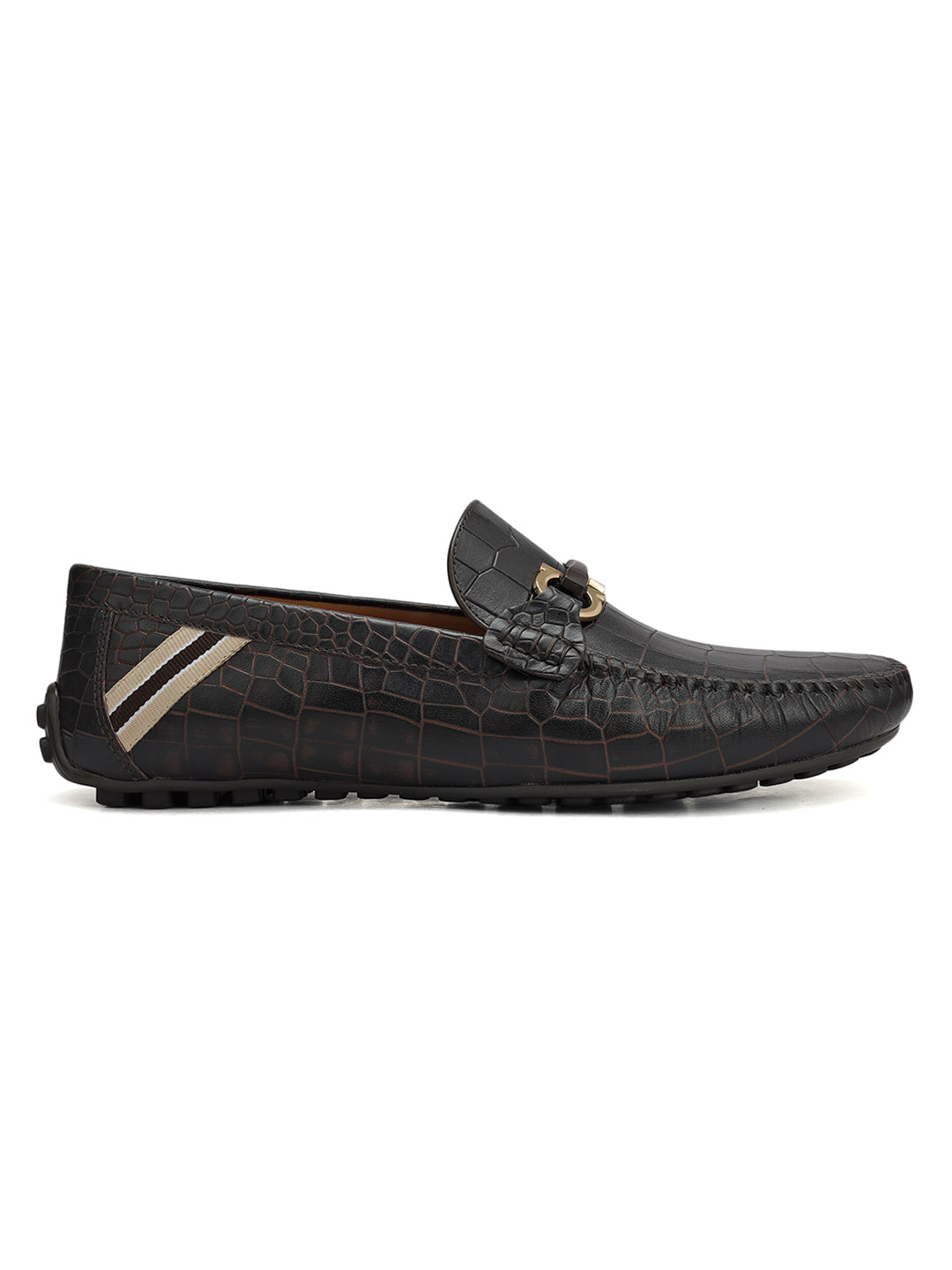 Brown Croco Textured Moccasins