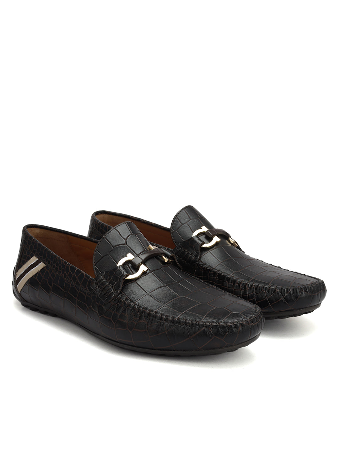 Brown Croco Textured Moccasins