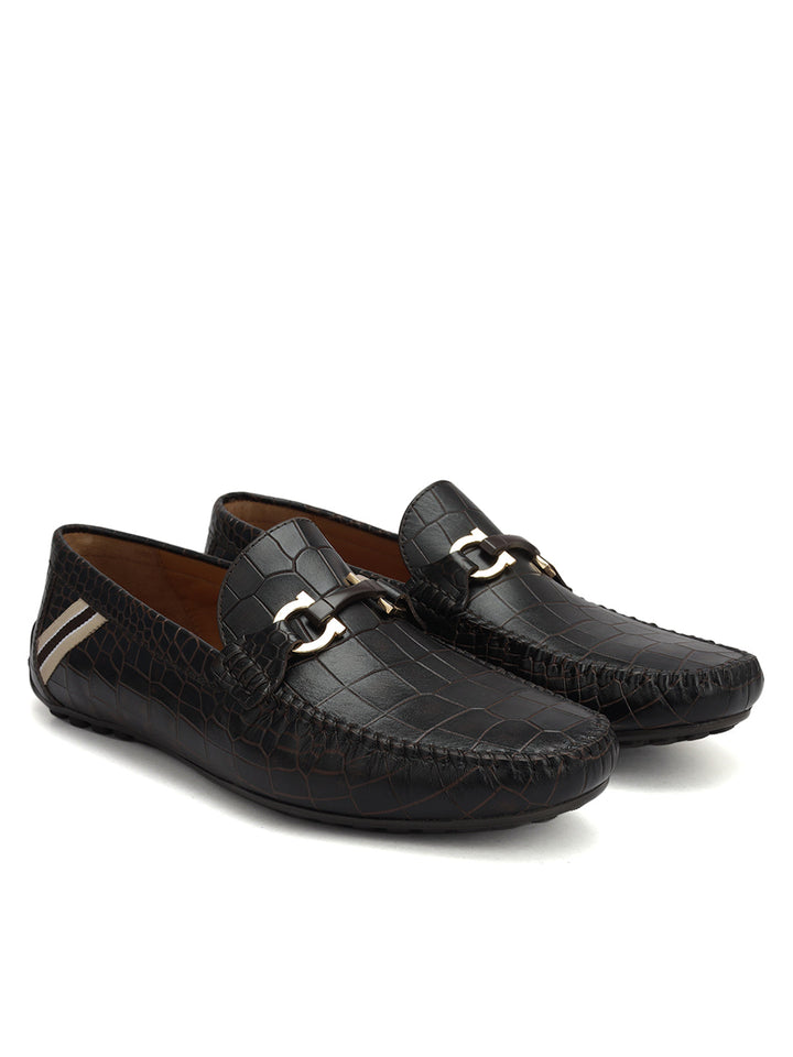 Brown Croco Textured Moccasins