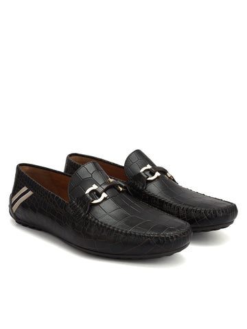 Brown Croco Textured Moccasins
