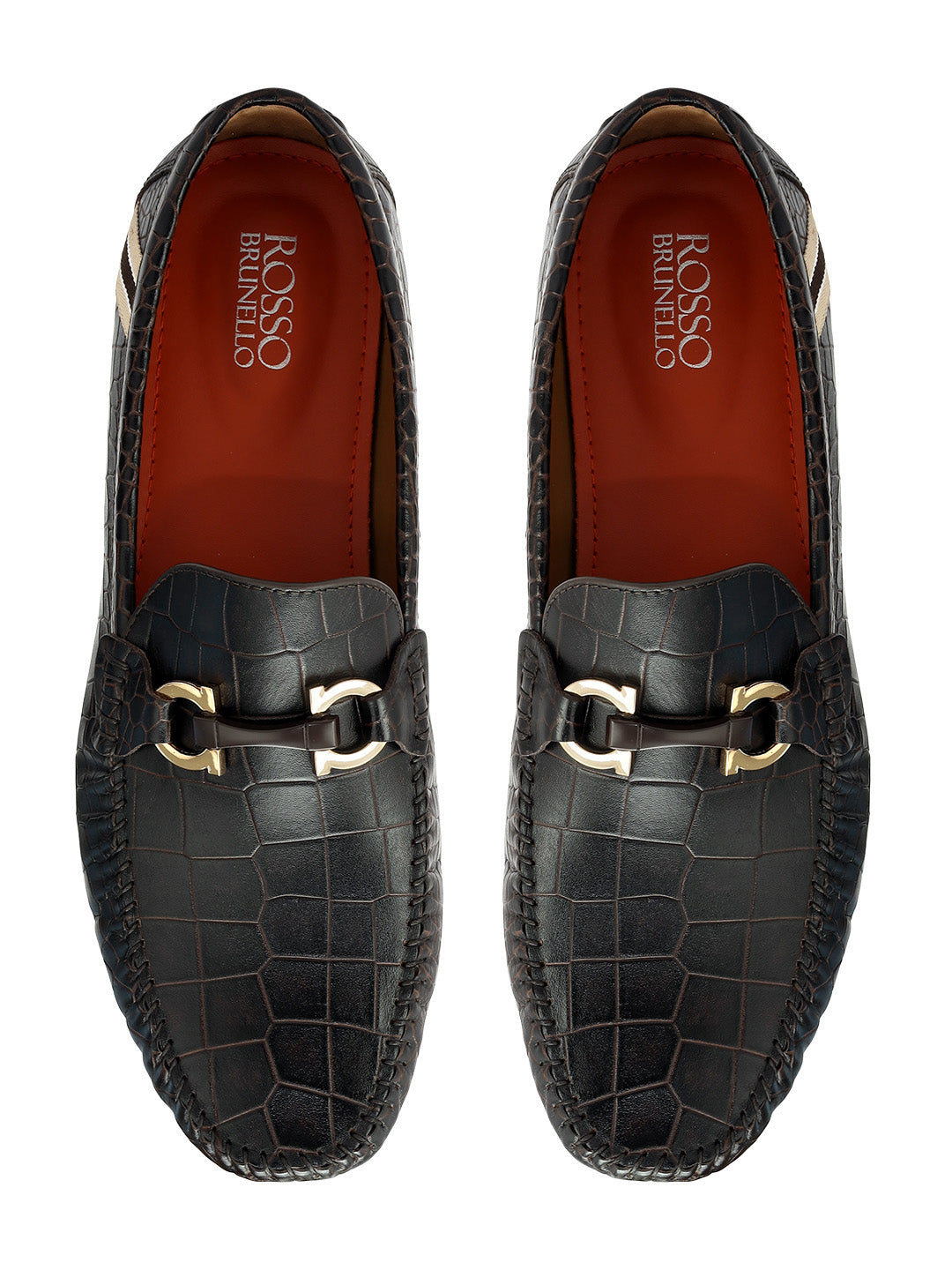 Brown Croco Textured Moccasins