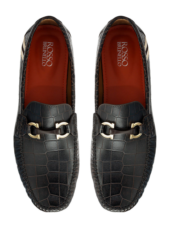 Brown Croco Textured Moccasins