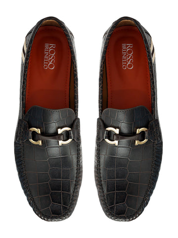 Brown Croco Textured Moccasins