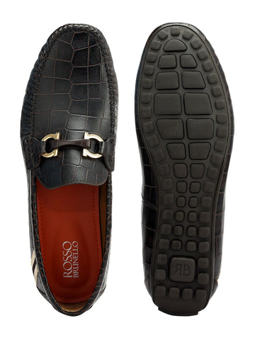 Brown Croco Textured Moccasins