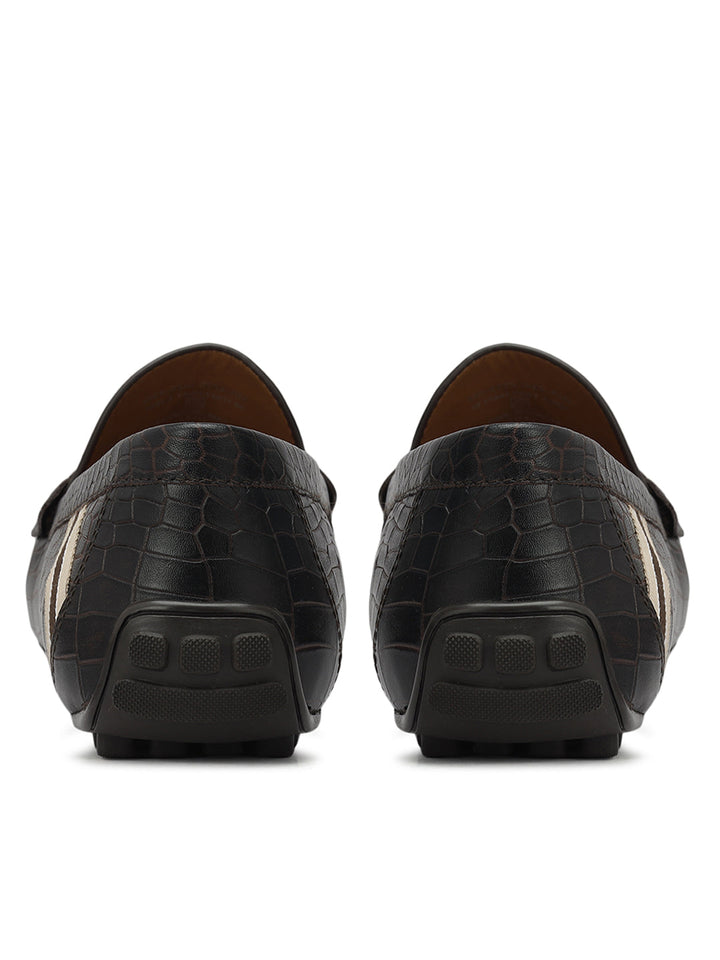Brown Croco Textured Moccasins