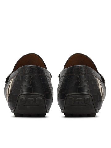 Brown Croco Textured Moccasins