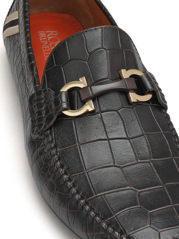 Brown Croco Textured Moccasins