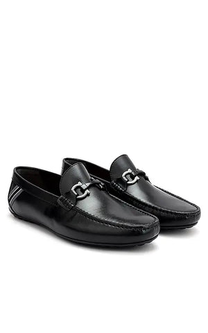 Black Moccasins With Metal Buckle