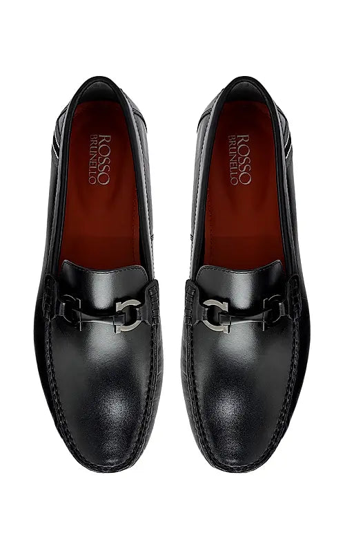Black Moccasins With Metal Buckle