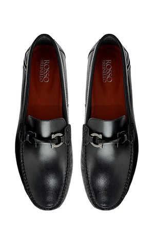 Black Moccasins With Metal Buckle