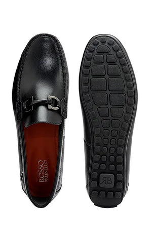 Black Moccasins With Metal Buckle