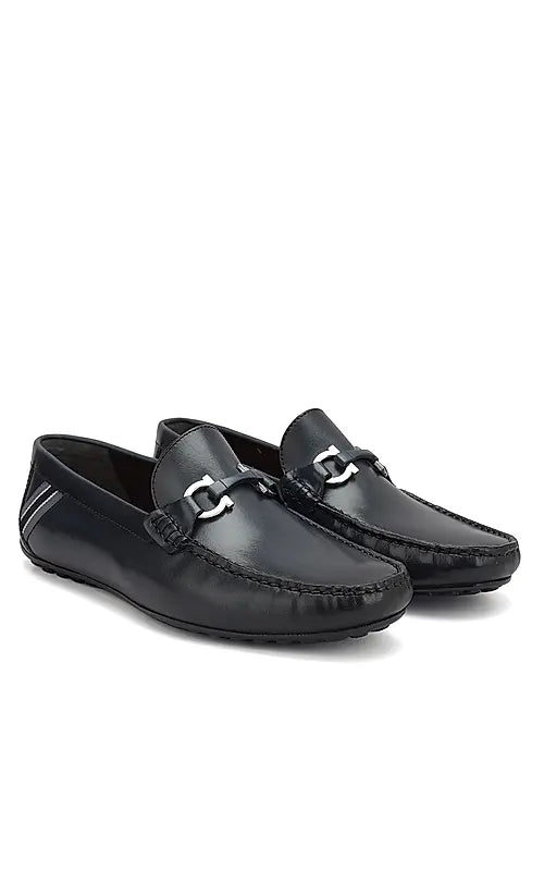 Blue Moccasins With Metal Buckle