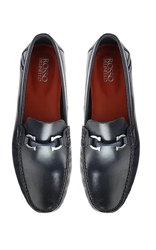Blue Moccasins With Metal Buckle