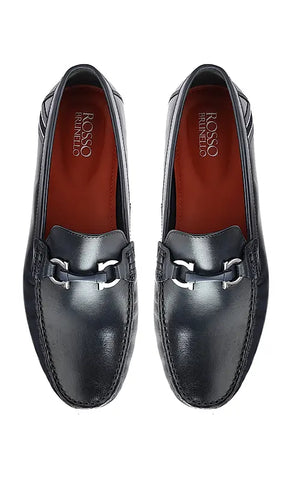 Blue Moccasins With Metal Buckle