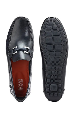 Blue Moccasins With Metal Buckle
