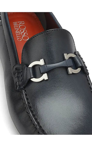 Blue Moccasins With Metal Buckle