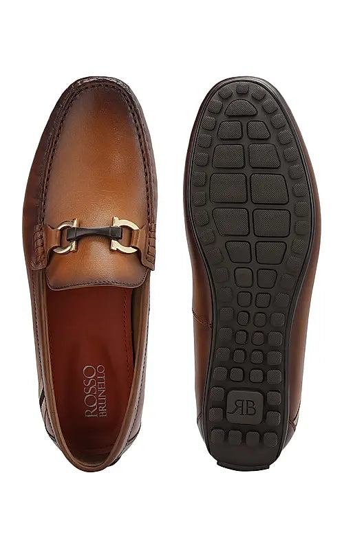 Tan Moccasins With Metal Buckle