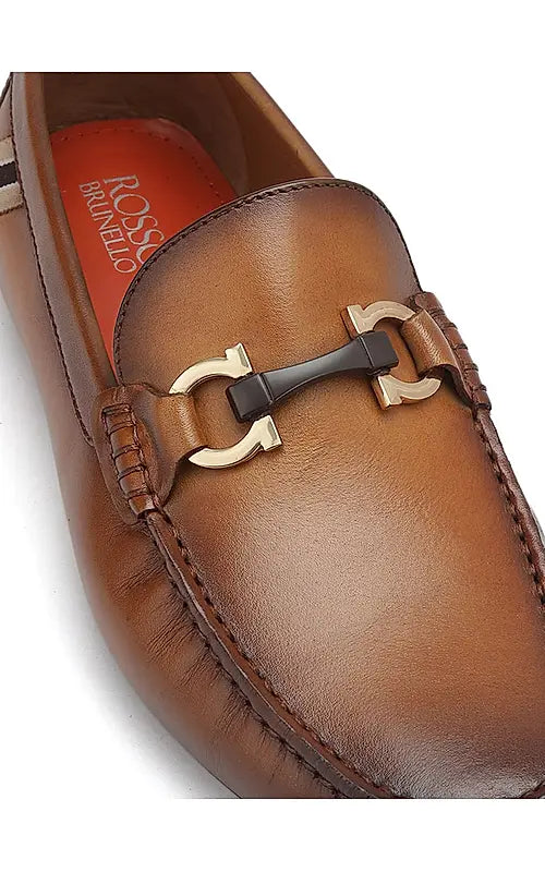 Tan Moccasins With Metal Buckle