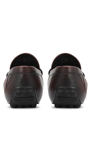 Burgundy Moccasins With Metal Buckle