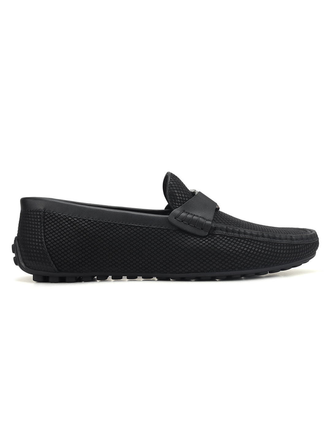 Black Moccasins With Logo Buckle