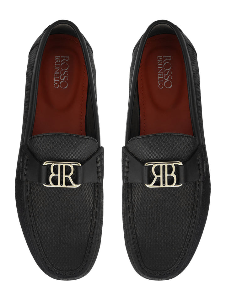 Black Moccasins With Logo Buckle