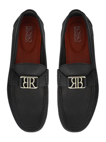 Black Moccasins With Logo Buckle