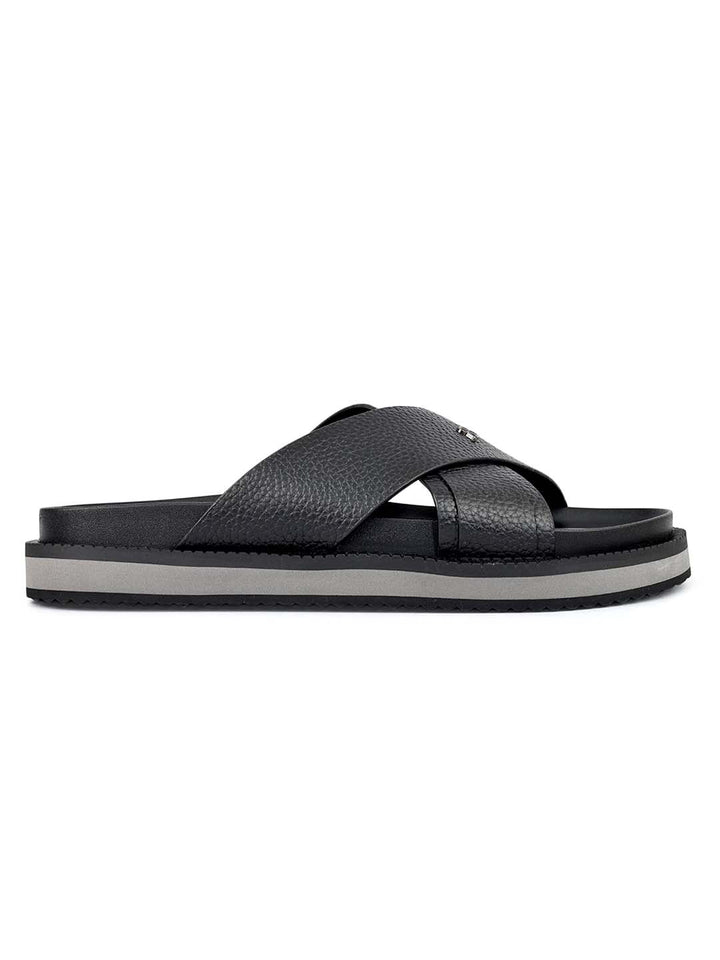 Black Criss Cross Leather Flats