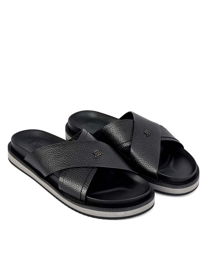 Black Criss Cross Leather Flats