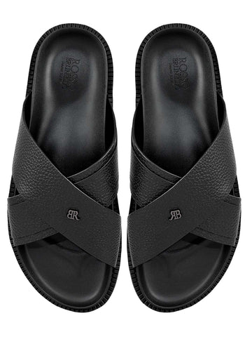 Black Criss Cross Leather Flats