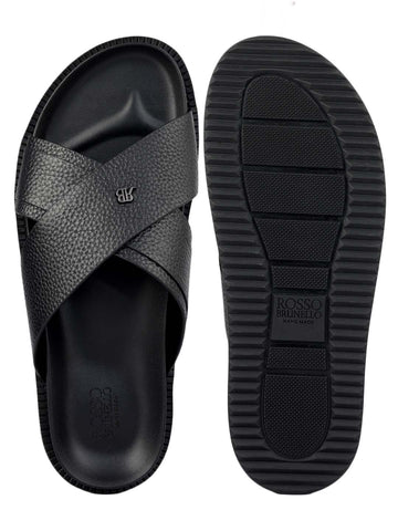 Black Criss Cross Leather Flats