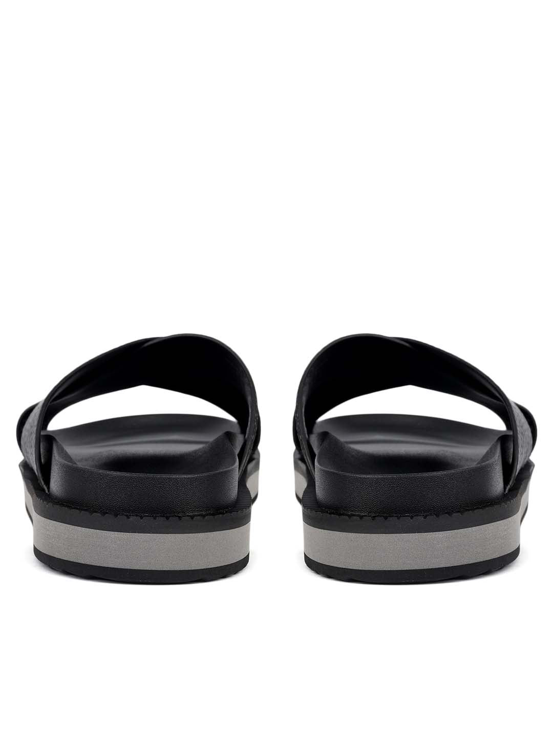 Black Criss Cross Leather Flats