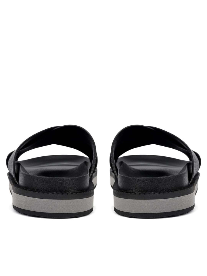 Black Criss Cross Leather Flats