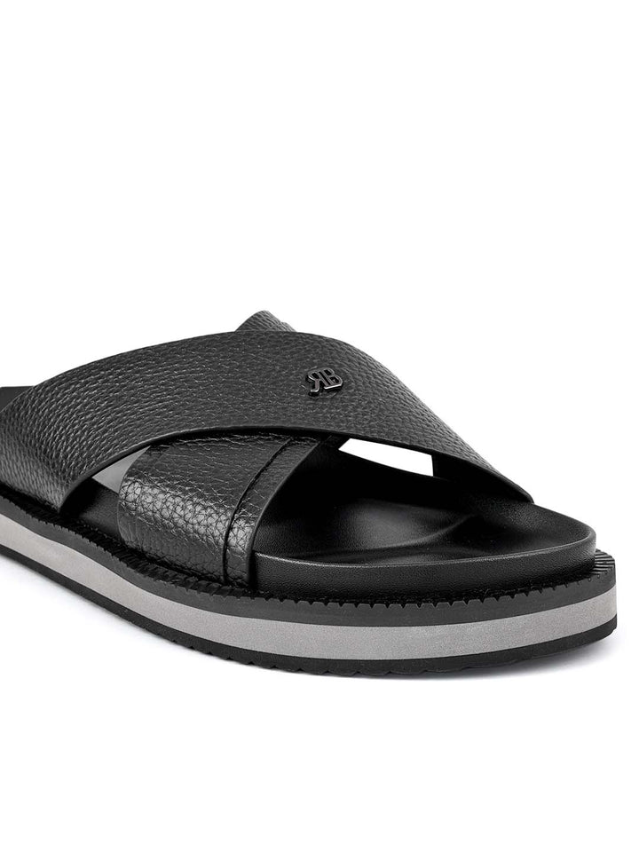 Black Criss Cross Leather Flats