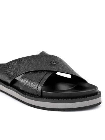 Black Criss Cross Leather Flats