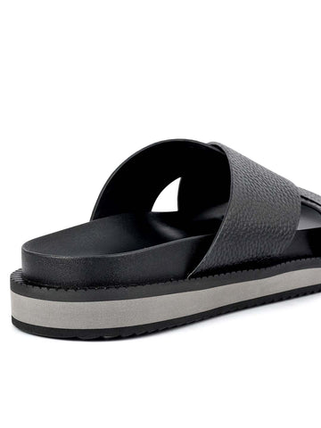 Black Criss Cross Leather Flats