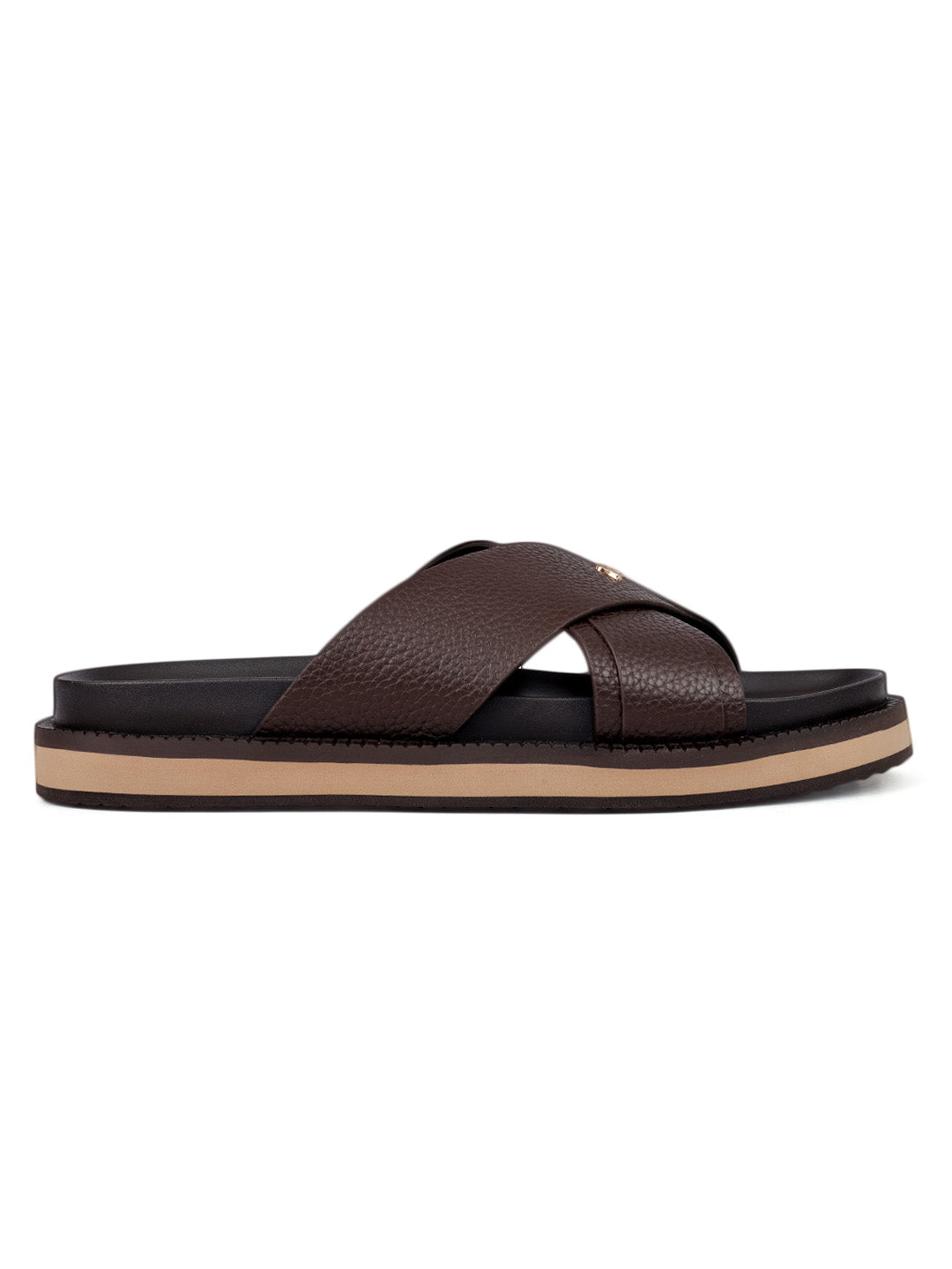 Brown Criss Cross Leather Flats