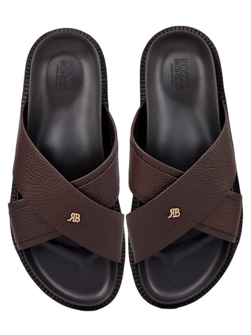 Brown Criss Cross Leather Flats