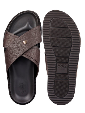 Brown Criss Cross Leather Flats