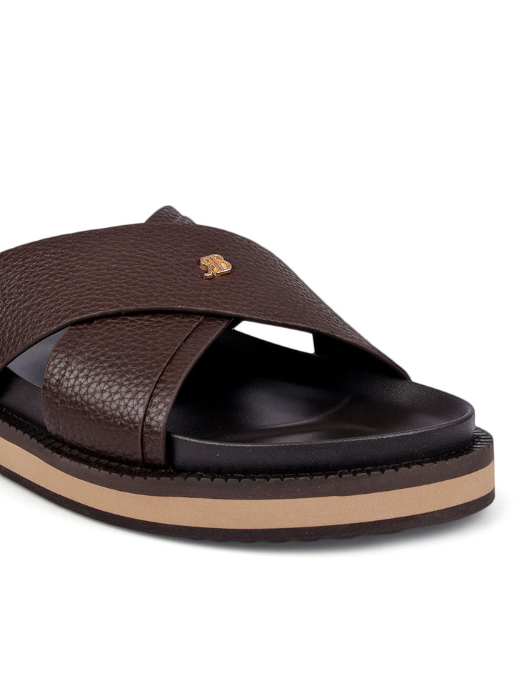 Brown Criss Cross Leather Flats