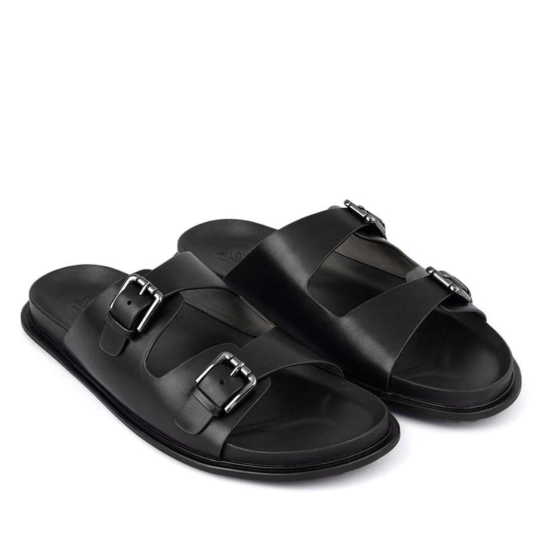 Black Double Strap Buckle Sliders