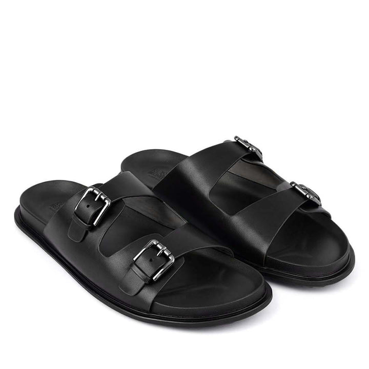 Black Double Strap Buckle Sliders