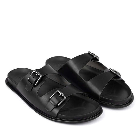 Black Double Strap Buckle Sliders