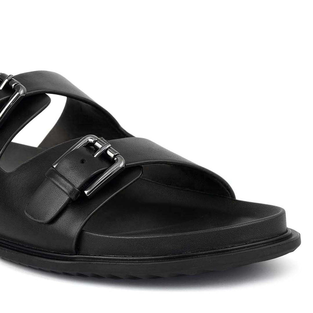 Black Double Strap Buckle Sliders